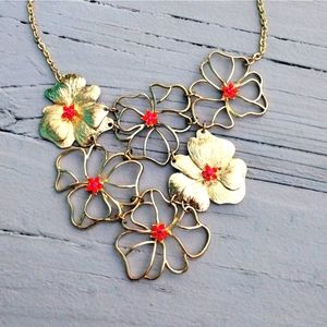 Women's Rhinestone Flowers Gold Statement Necklace